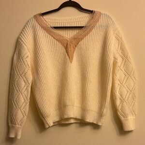 Cream V-Neck Women's Sweater